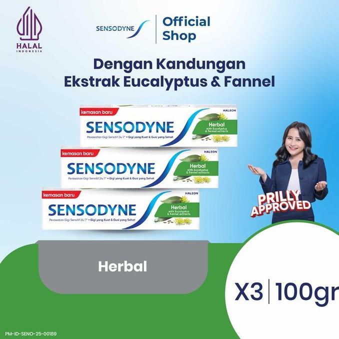 Sensodyne Toothpaste Pasta Gigi Sensitif Ekstrak Herbal Alami 3x100gr - TRIPLEPACK