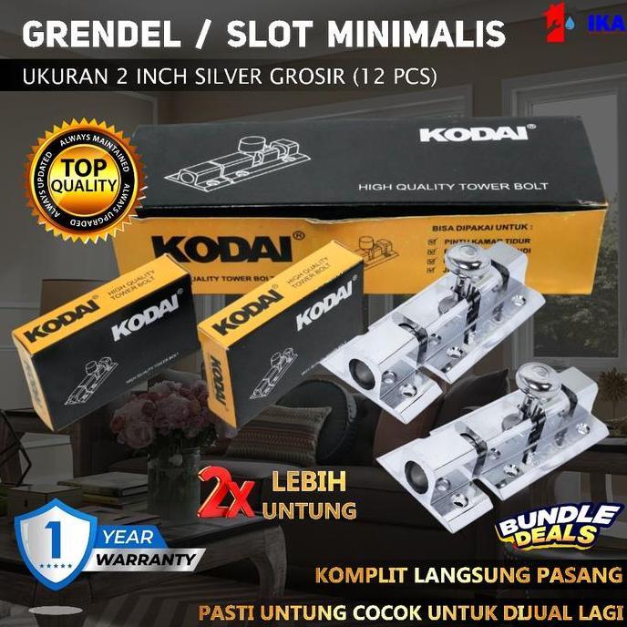Terlaris - (12 pcs) GROSIR Grendel 2" Slot Silver MinimaliS Gembok Pengunci Pintu Rumah Kuat Anti Ka