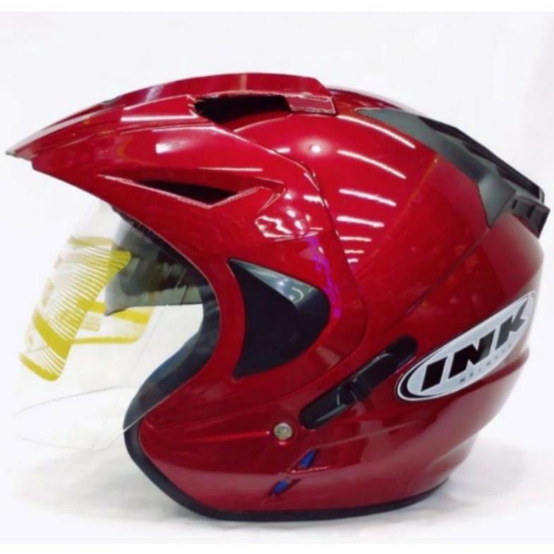 NEW PRODUCT HELM INK DOUBLE VISOR MERK KLY SNI WARNA MERAH MARON GARANSI TERMURAH BUSA TEBAL