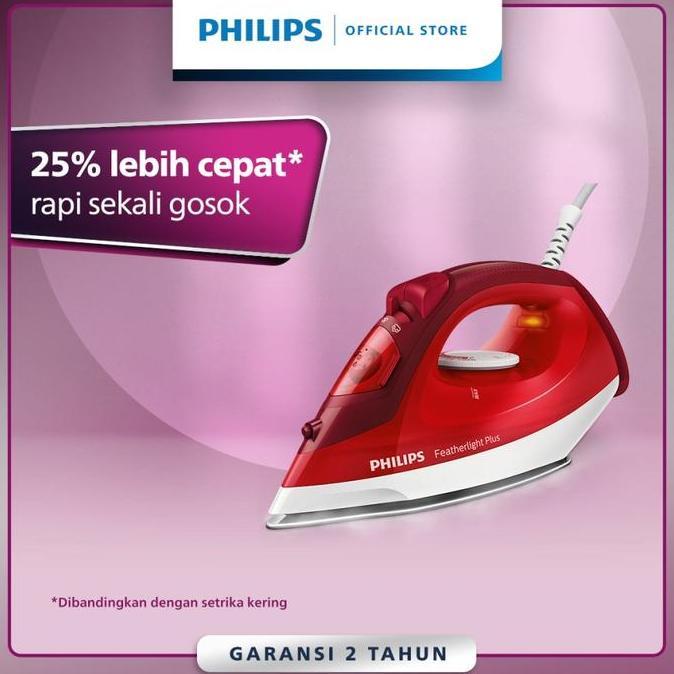 TERLARIS - Philips Setrika Uap GC1424/45 Merah - Setrika Uap Optimal, Tapak Non-Stick, setrika phili