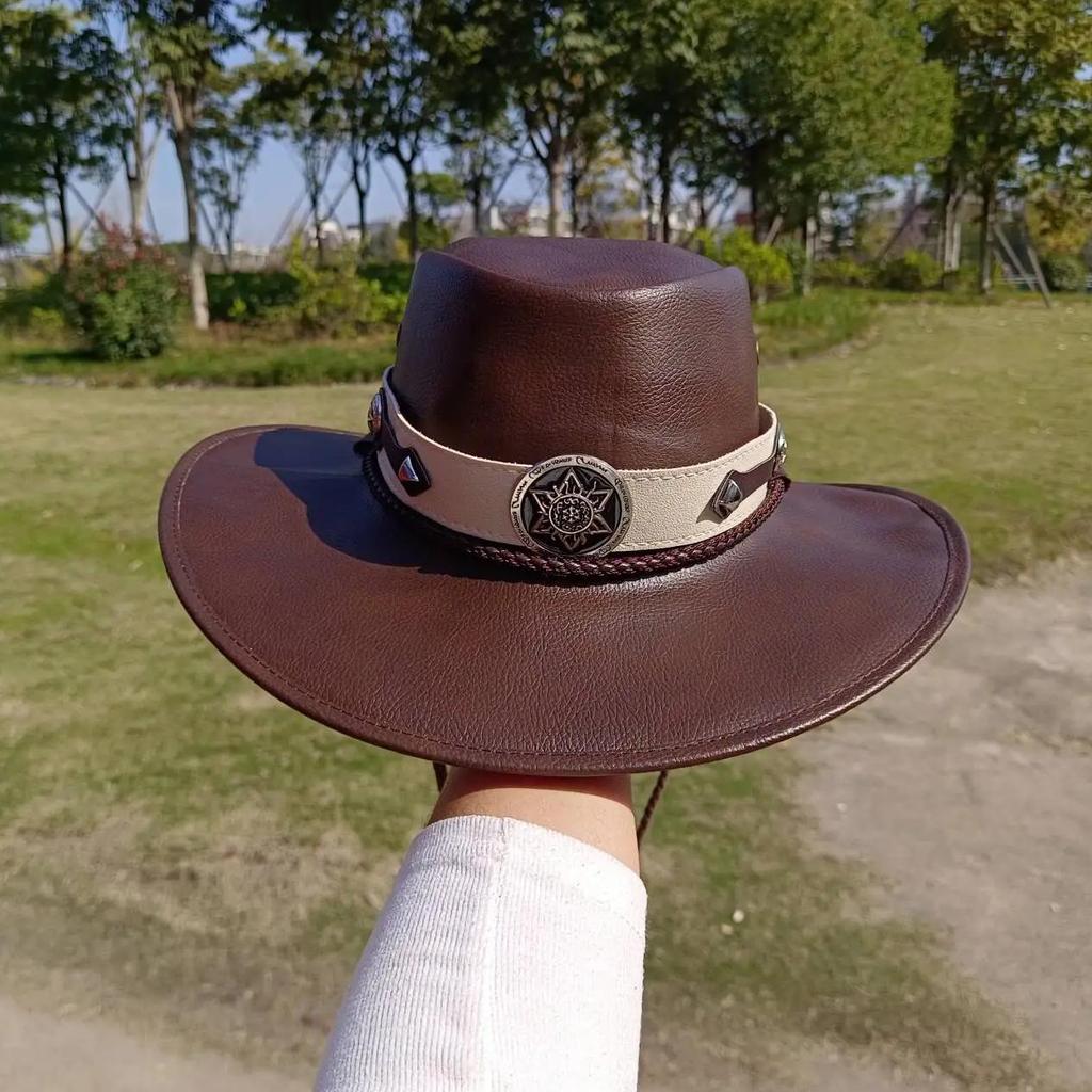 Western Cowboy Leather Hat Men's Gentleman Godfather Hat PU Material Panama Cowboy Hat Jazz Hat  cow