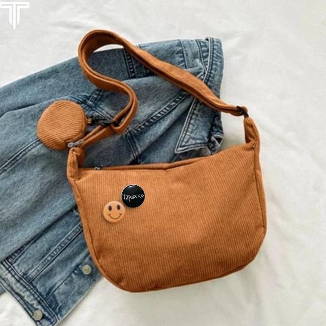 ORIGINAL TAPAXCO-TAS SELEMPANG CORDUROY SLINGBAG WANITA CORDUROY HANA TAS SELEMPANG WANITA FREE 2 BR