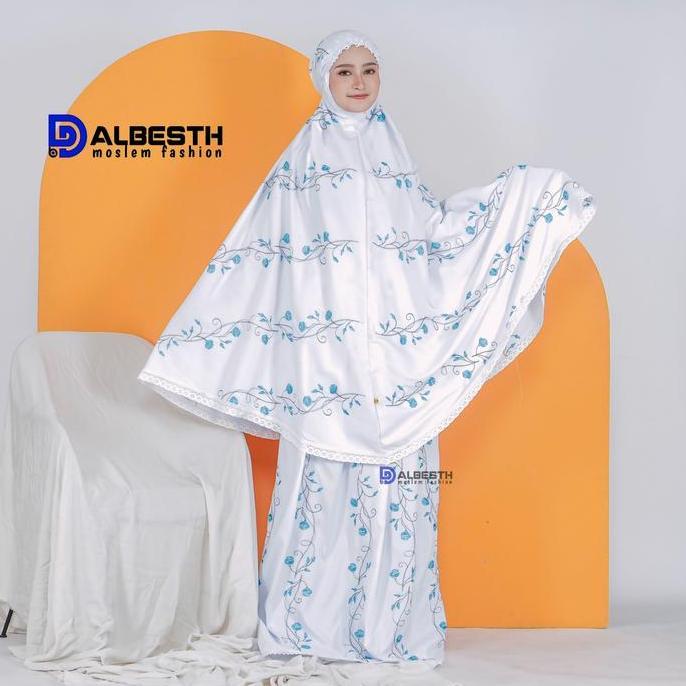 Mukena Dewasa Travelling ALBESTH Katun Premium Bordir Laura Bahan Adem Mukenah Jumbo Renda Import Pu