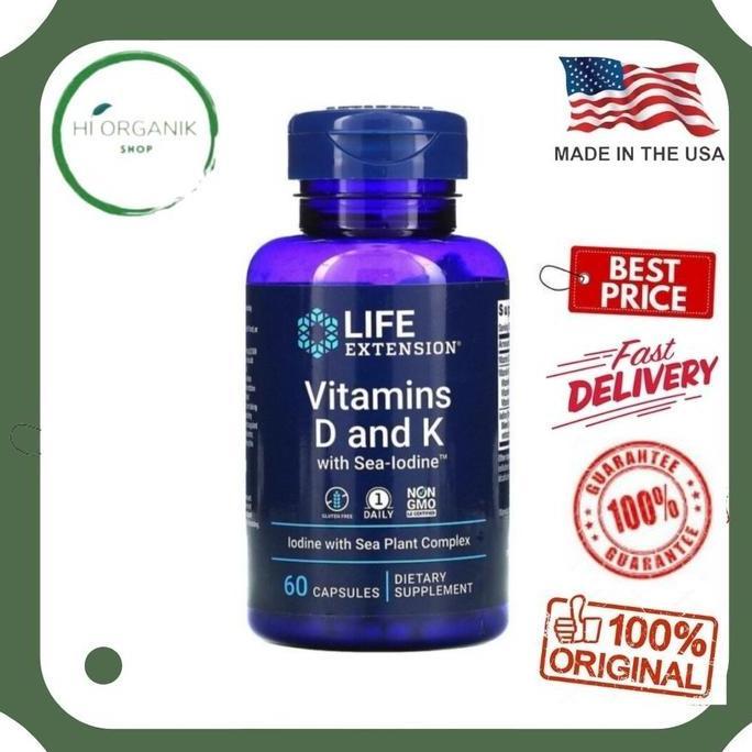 Life Extension Vitamins D D3 5000 And K K2 100 Mcg With Sea Iodine 60 vitamin D&K D3 5000 iu & K2