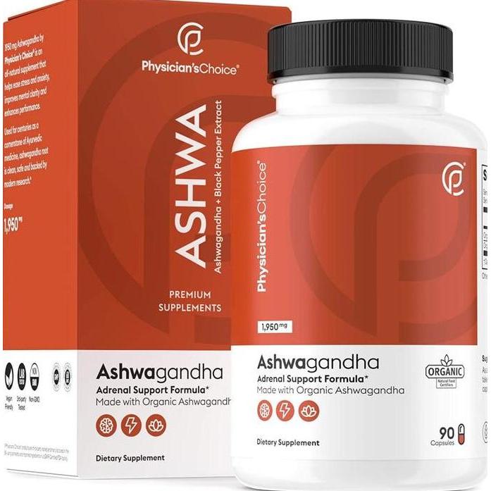 Organic Ashwagandha 1950mg Root Powder Extract of Black Pepper 90 Caps