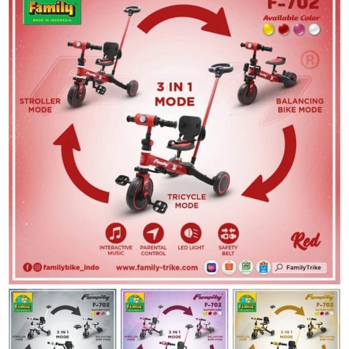 Tricycle Sepeda Roda 3 Balance Bike Family F702 F-702 F 702 3 In 1