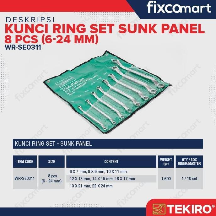 Tekiro Kunci Ring Set Sunk Panel 8 Pcs (6-24 Mm) / Tekiro Kunci Ring Sunk Panel