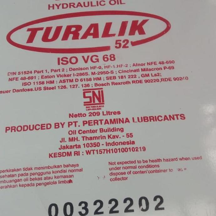 OLI HIDROLIK PERTAMINA TURALIK 52 ORIGINAL DAN TERPERCAYA