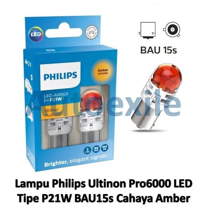 Philips Ultinon Pro6000 LED P21W BAU15s Amber Jingga Lampu Mobil PY21W