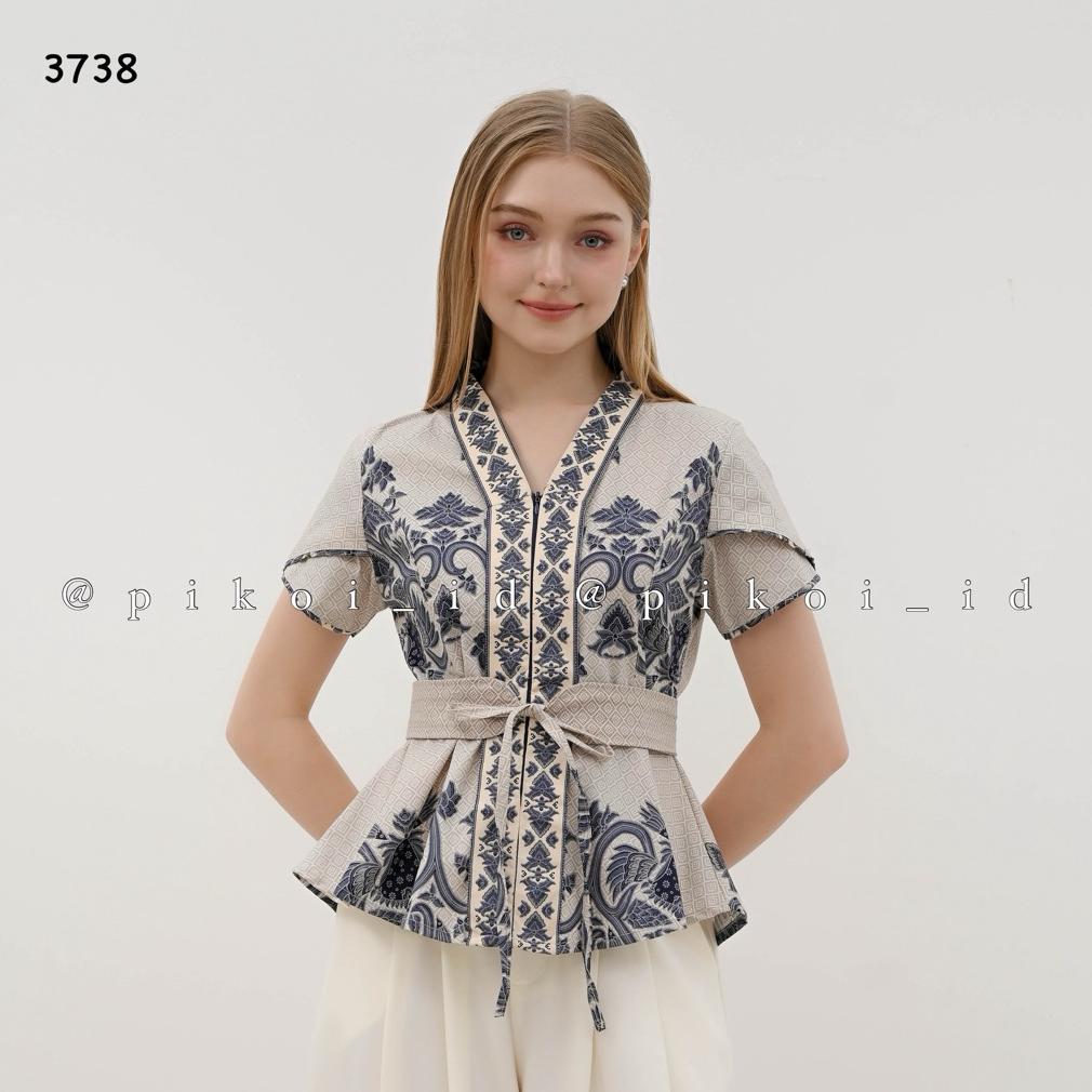 FREE ONGKIR ATASAN BATIK WANITA LENGAN PENDEK BUSUI FRIENDLY / BAJU BATIK WANITA MODERN FREE BELT LE