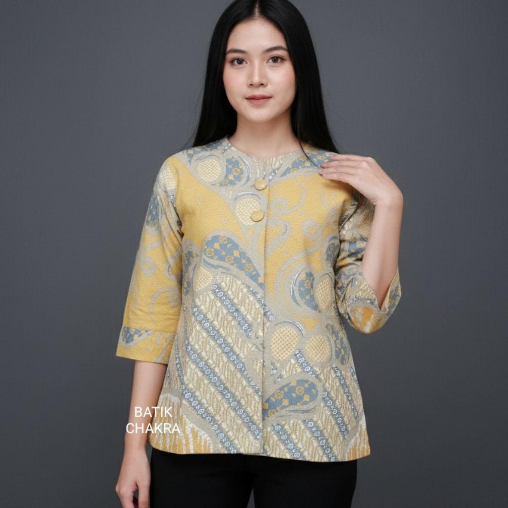 BEST SELLER BLUS BATIK WANITA MODERN BAHAN KATUN LAPIS FULL TRIKOT