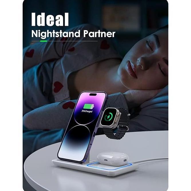 PROMO 3 In 1 Wireless Charger Foldable Charging Station LED For Mobile Phone iPhone 15 14 13 12 11 A