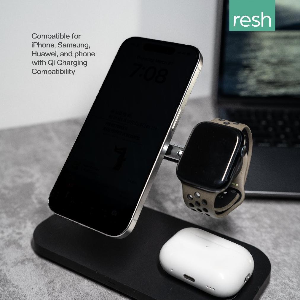 BESTPROMO Resh Gamma Black Magsafe Qi2 Wireless Charger 3 in 1