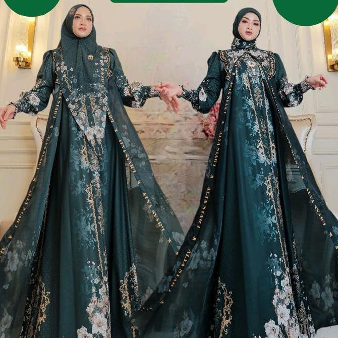 Diskon Khalila Series By Alya Syari | Gamis Marbella Printing Mix Organza Gamis Set Hijab Lebaran 20
