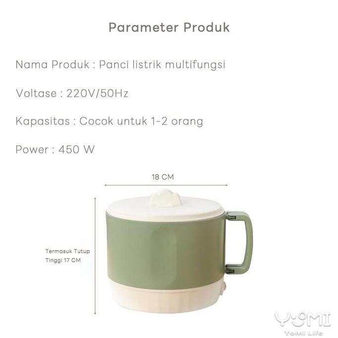 Panci Listrik Elektrik 450W Multifungsi Anti Lengket Rice Cooker Mini low watt Penanak Nasi Serbagun