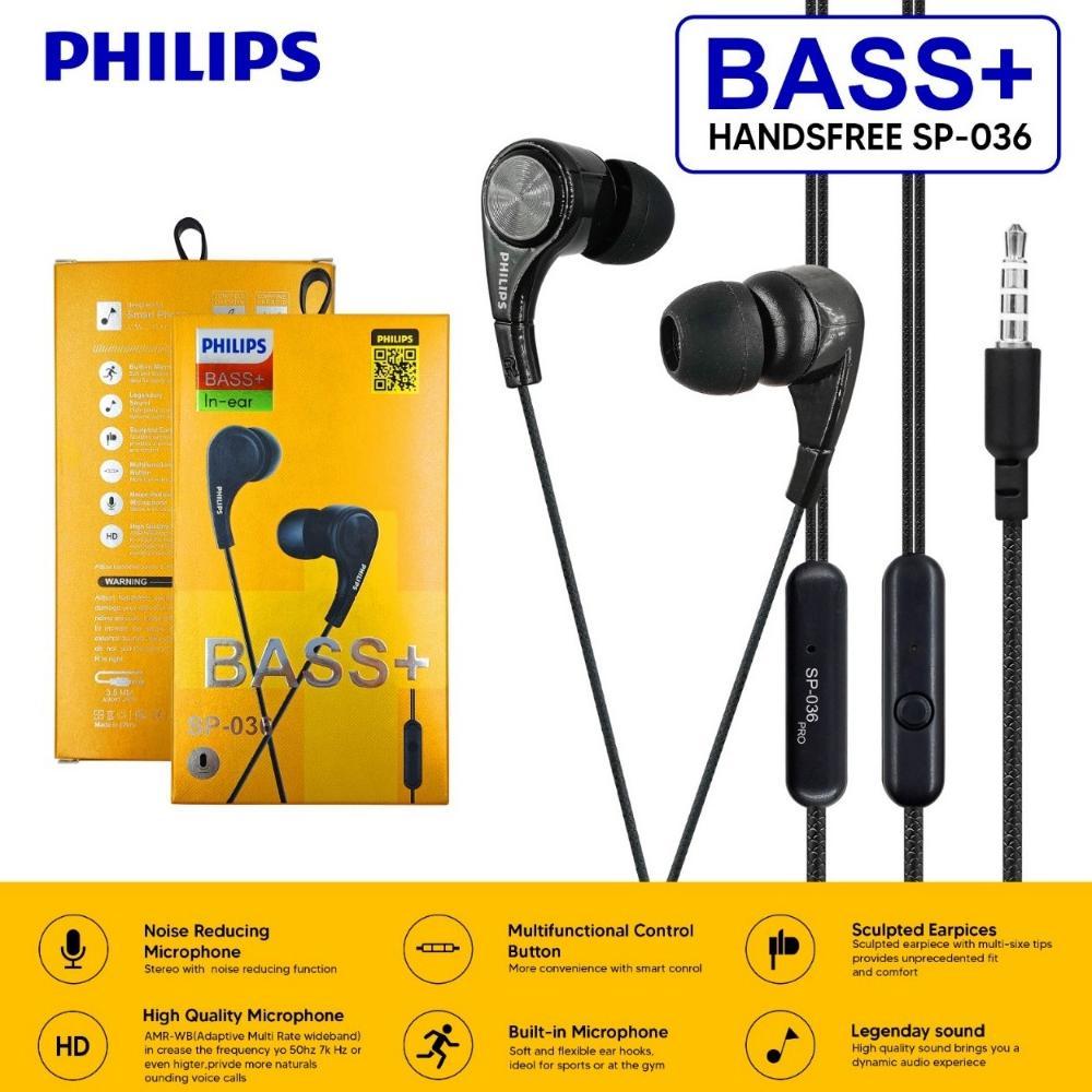 TERMURAH JH HEADSET HANDSFREE PHILIPS AT-036 QP-036 SP-036 BASS+ IN-EAR STEREO EARPHONE AT036 QP036 