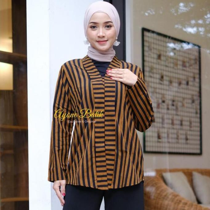 Baju lurik wanita mewah atasan lurik kutubaru wanita warna hitam coklat  blouse lurik wanita kekinia