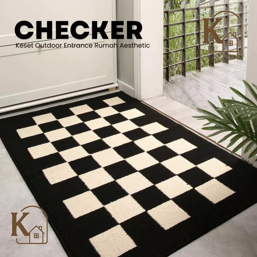 Kivi - Keset Checker 50x80cm untuk Pintu Rumah, Keset Outdoor Anti Slip Aesthetic, Menyerap Air & Ko