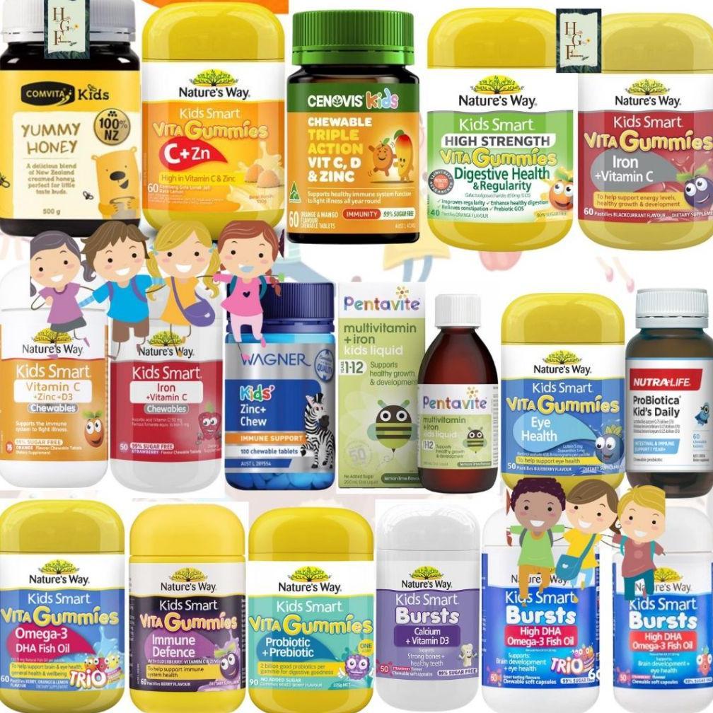 Nature's Way Kids Smart Omega 3 Dha Trio Putih, CAL VIT D3, VIT C ZINC, OMEGA TRIO