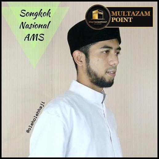 Songkok Nasional Hitam Polos AMS Peci Muslim Dewasa  Kain Bludru Halus - Tinggi 9cm