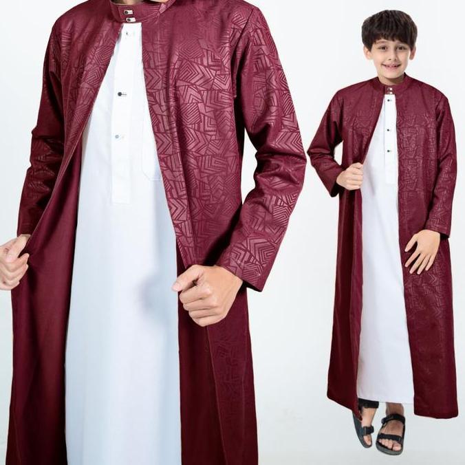 Jubah Anak Lengan Panjang Gamis Luaran Anak Kain Embos Premium Thobe Arab Madana New Motif Kancing B