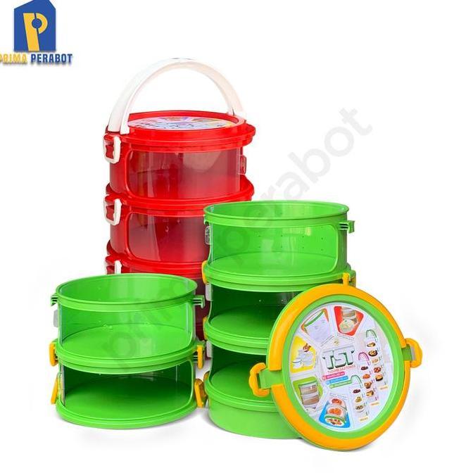 Tudung saji susun 4 / Rak Penutup Makanan 4 Susun Hijau Merah Plastik