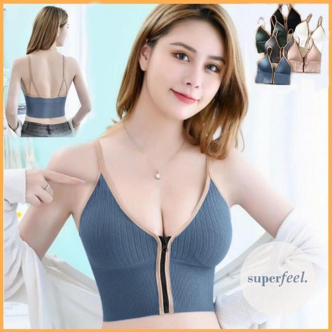 Shiftx- Sfl Bralette Crop Tank Top Wanita Resleting Zipper Front Open Sport Bra Bh Tanpa Kawat 246