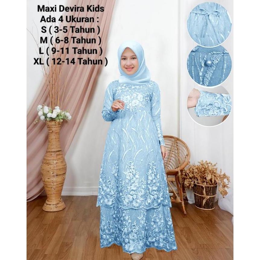 Gamis Anak Perempuan Dan Remaja Model Dress Susun Brokat Terbaru-Maxi Devira Kids-Bahan Full Brokat 
