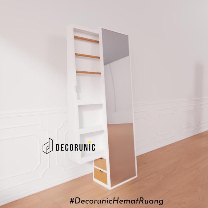 Terlaris [Decorunic] Standing Mirror Rak Hijab + Rak Make Up, Standing Mirror Ootd, Tempat Penyimpan
