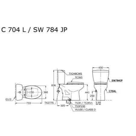 Miliki Kloset Duduk Toto Difabel /Disable / Disabled C704L / Sw784Jp + Tc365