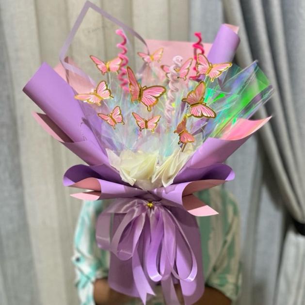 Buket Bunga Kupu Kupu Lampu Led Hadiah Ulang Tahun Wisuda Valentine Harga Grosir