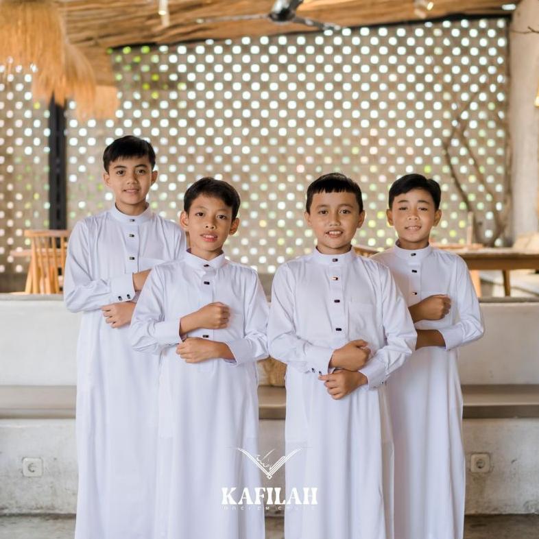 BESTPROMO Jubah anak pria muslim lengan panjang manset polos Gamis anak pria hitam putih kerah tegak