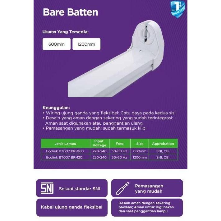 Ecolink Bare Batten 120Cm Kap Lampu Tl Led Ecofit 16W 120 Cm