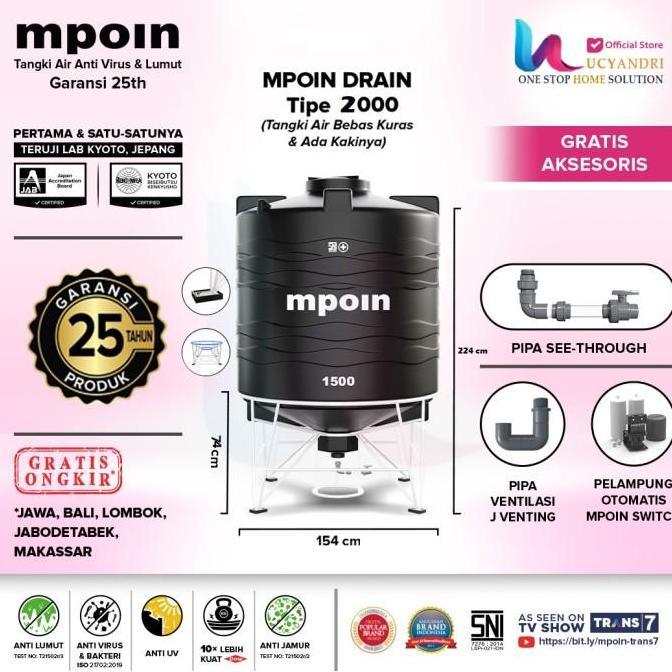 Miliki Tangki Air Mpoin 2000 Drain Toren Tandon Tanki 2000 Liter Mpoin Plus