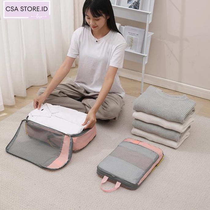 4 Set Tas Kompresi organisator koper perjalanan, Set Tas Organisator pengepakan Baju perjalanan wani