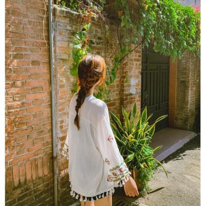 DV297 >> Outer Kimono Boho Tassel Baju Luaran Wanita Lengan Panjang Bohemian Cardigan Kardigan