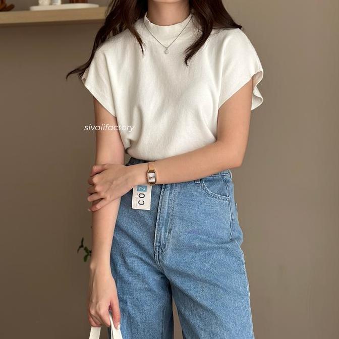 DE130 >> Eunji Knit Top - Baju Wanita Vest Turtleneck Rajut Tanpa Lengan | Inner Hijab - Atasan Wani