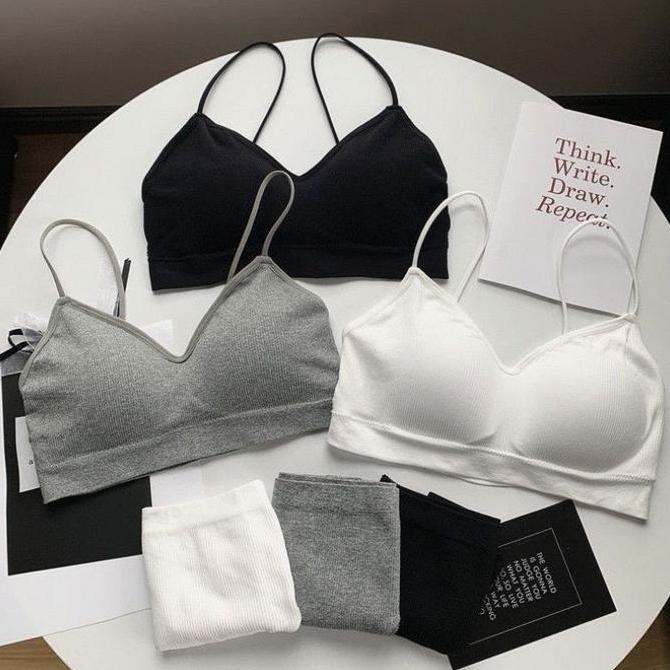 DF65 - BR076 Bra Set BH+CD Wanita 1 Set Pakaian Dalam BH Busa Celana Dalam Polos