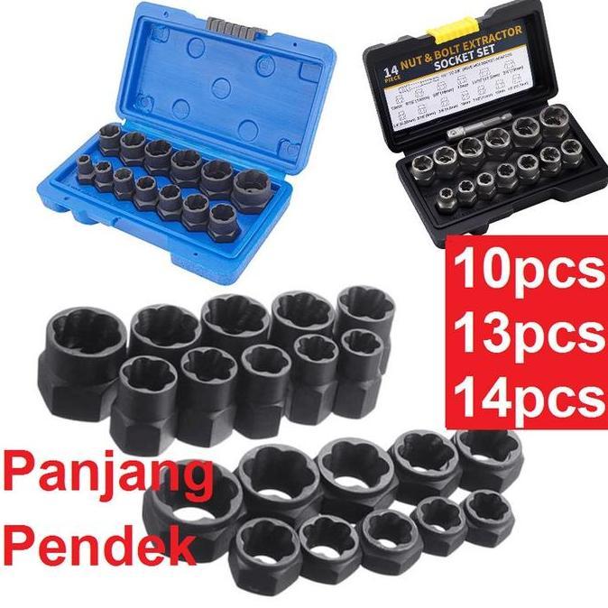 10 13 14 PCS Alat Pembuka Baut Mur Rusak 9mm-19mm Set Kunci Ring pass Damage