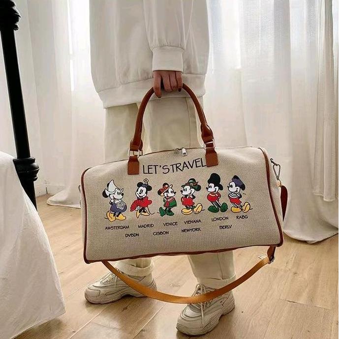 Tas Travel Bag Mickey Besar Jumbo Tas Tote Bag Mudik Liburan Canvas Premium Quality Tas Selempang Ge
