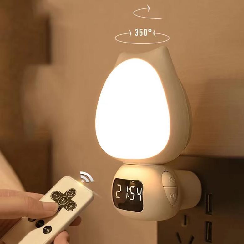Lampu Tidur Model Kucing LED Wireless Lampu Tidur Jam Remote Digital Rechargeable