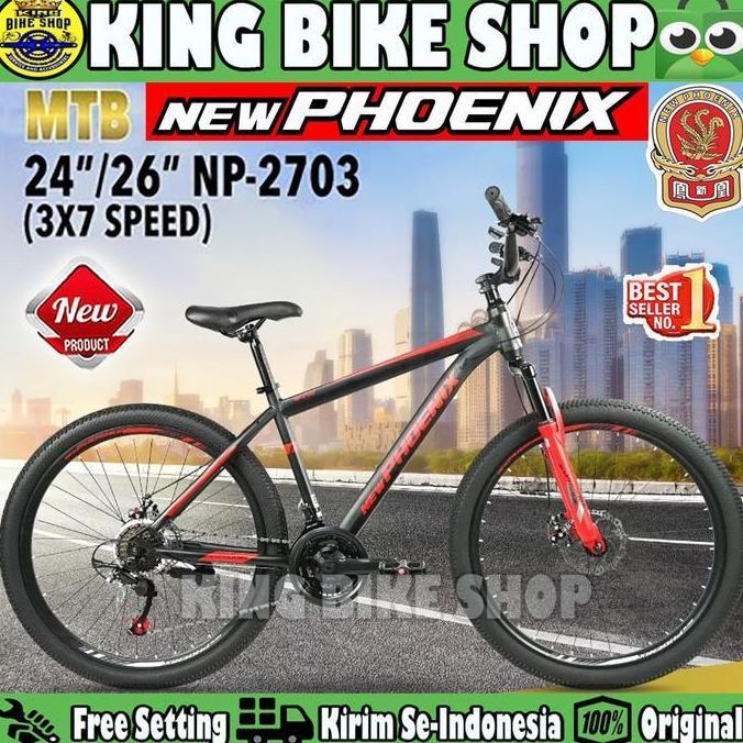 Terlaris Sepeda Gunung Mtb Phoenix Np 2703 Ukuran 24, 26 Inch Rem Cakram