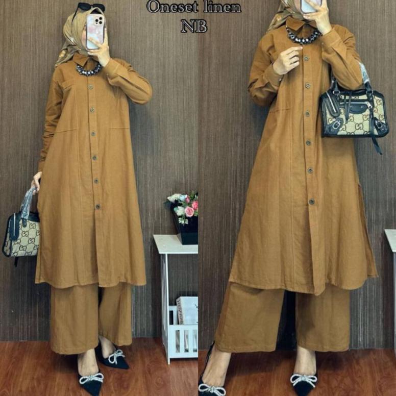 Discount New One Set Linen Best Seller Setelan Tunik Premium
