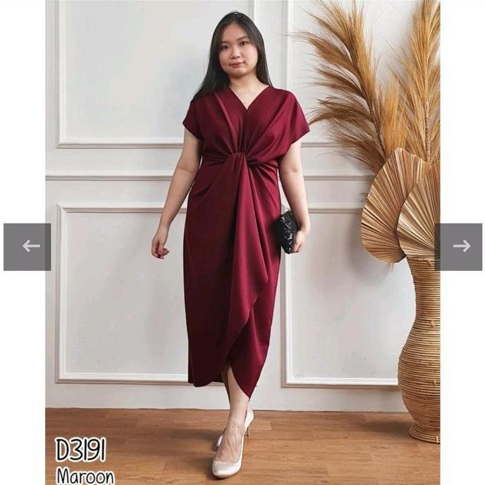 Ftx- Twisted Scuba Dress Wanita Pesta Party Kondangan Lengan Pendek