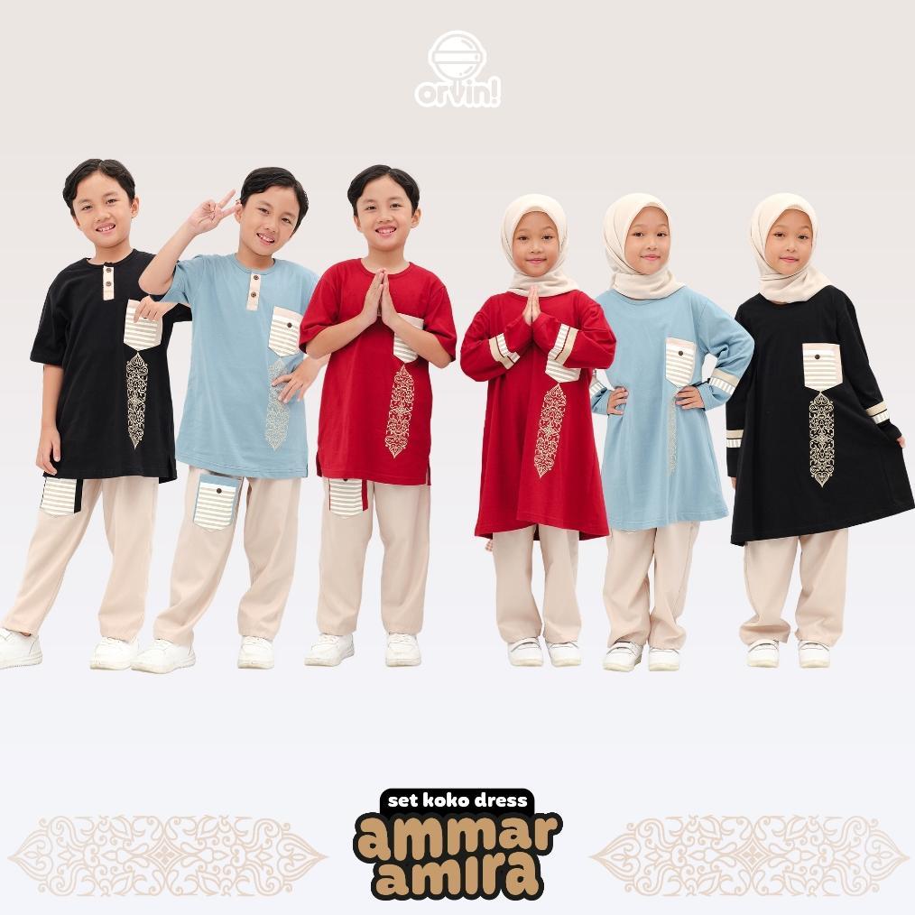 Flash Sale Orvin Kids Ammar Amira Setelan Koko & Dress Couple Casual Muslim Anak Laki-Laki & Perempu