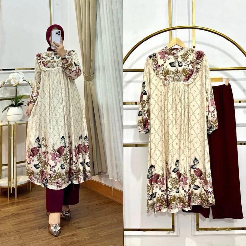 Disc Setelan Tunik Denada Rayon Diamond Mix Crinkle Airflow