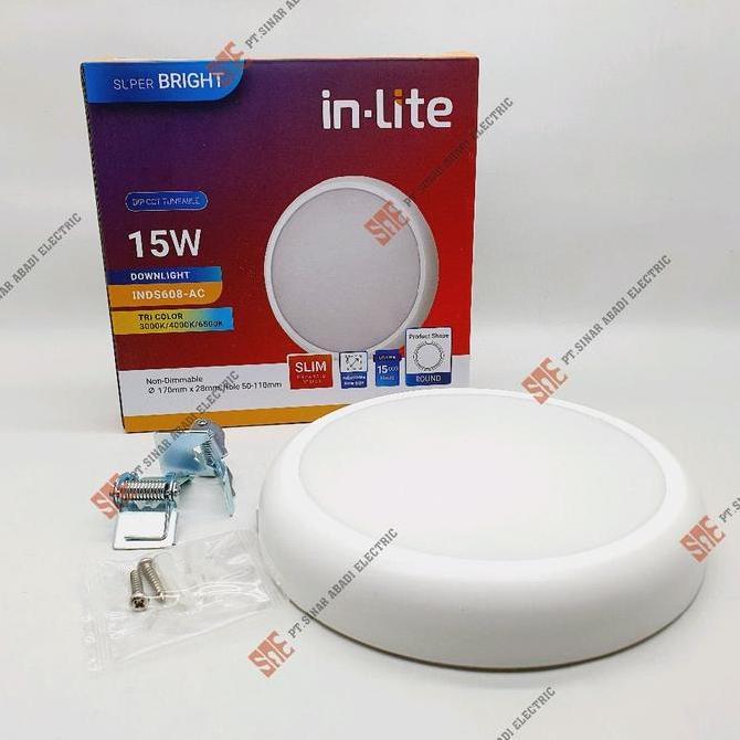 Downlight Led 15W 15 Watt Inbow Outbow Inlite Tricolor Adjustable Inlite INDS608-AC 3000/4000/6500K 