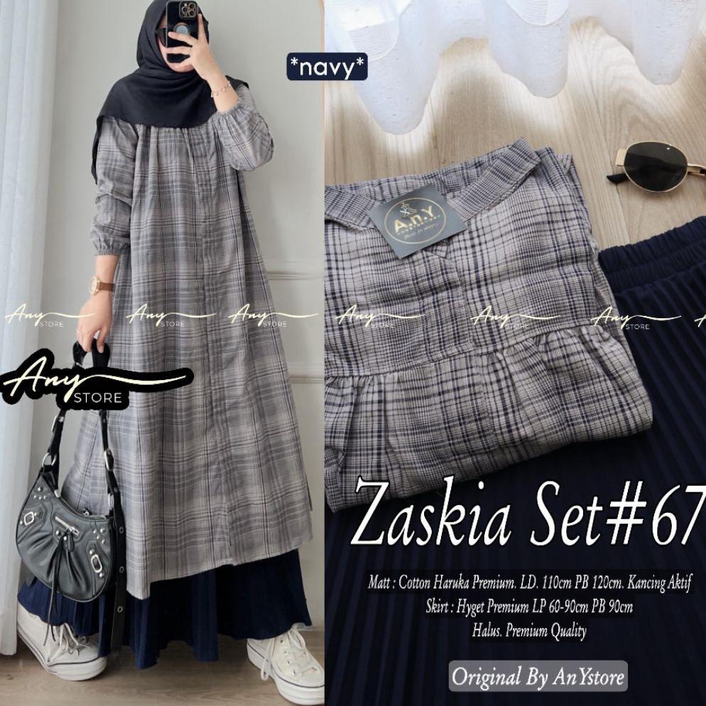 Gratong Zaskia Swt Ori Any / Setelan Wanita Long Tunik Dan Rok Plisket / Set Baju Remaja Wanita Musl