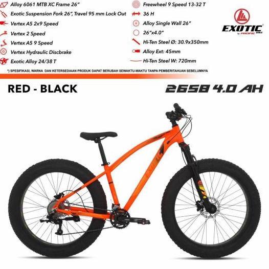Terlaris Sepeda Gunung Mtb Exotic 2658 4.0 Ah Ban Jumbo 26