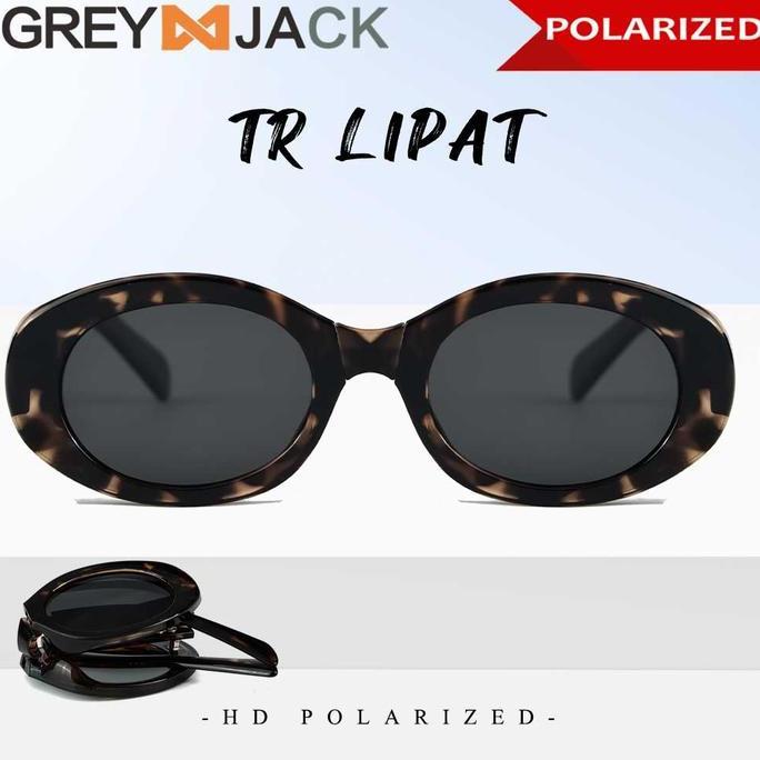 SHIRENLY Grey Jack Kacamata Sunglasses Hitam Lipat Anti UV400 Polarized Style Wanita Oval Trandy Bah
